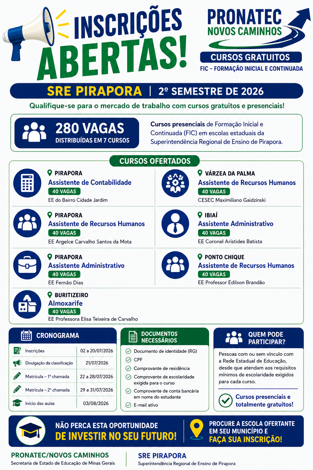 Inscrições Abertas – PRONATEC Novos Caminhos (2º Semestre de 2026)